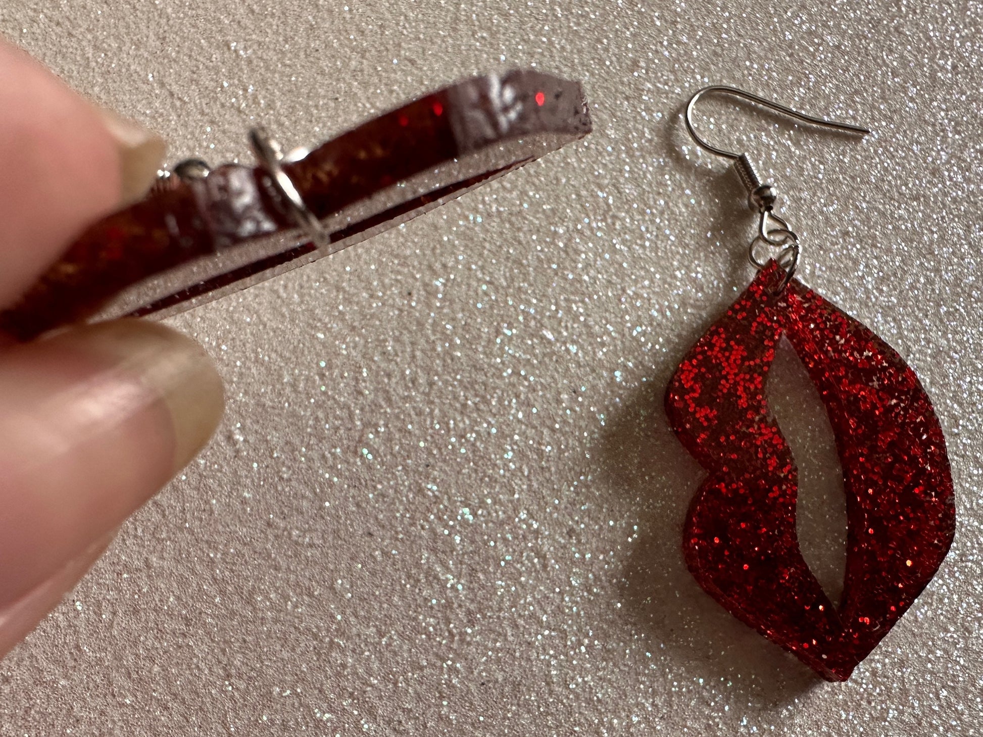 Glittery Lip Earrings: Laser Cut Acrylic Lips, Makeup, Girl, Woman, Love, Kiss, Valentines, Anniversary, Best Gifts for Her/Him/Them