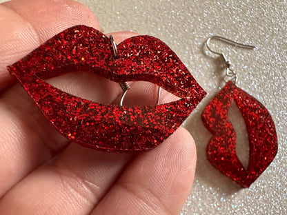 Glittery Lip Earrings: Laser Cut Acrylic Lips, Makeup, Girl, Woman, Love, Kiss, Valentines, Anniversary, Best Gifts for Her/Him/Them