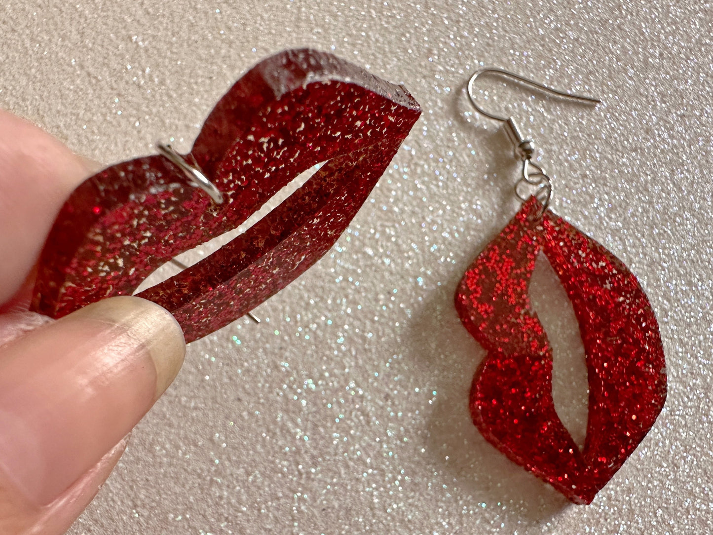 Glittery Lip Earrings: Laser Cut Acrylic Lips, Makeup, Girl, Woman, Love, Kiss, Valentines, Anniversary, Best Gifts for Her/Him/Them
