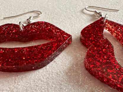 Glittery Lip Earrings: Laser Cut Acrylic Lips, Makeup, Girl, Woman, Love, Kiss, Valentines, Anniversary, Best Gifts for Her/Him/Them