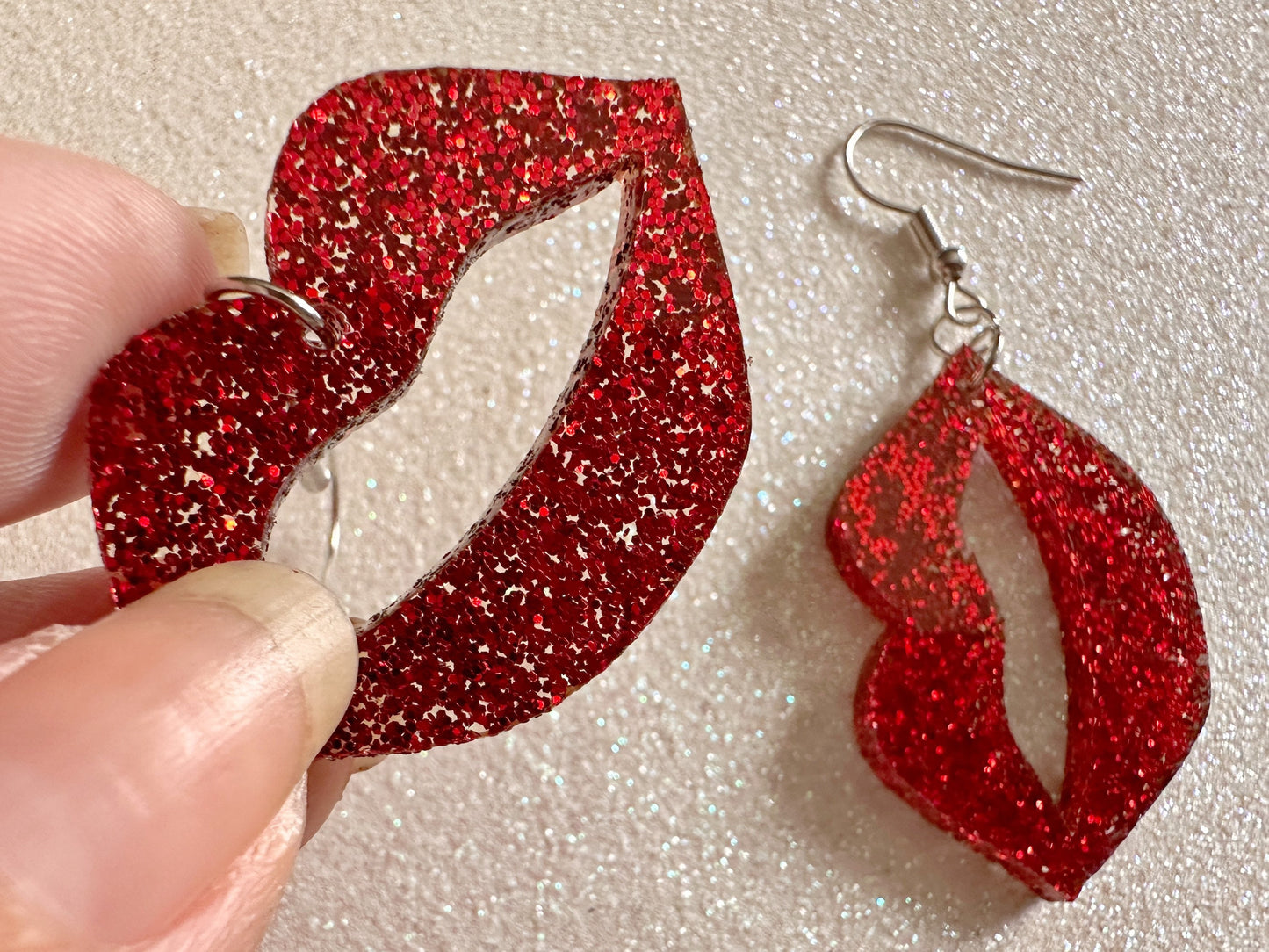 Glittery Lip Earrings: Laser Cut Acrylic Lips, Makeup, Girl, Woman, Love, Kiss, Valentines, Anniversary, Best Gifts for Her/Him/Them