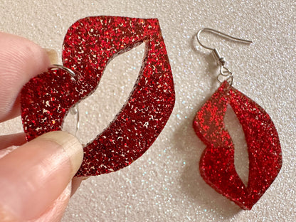 Glittery Lip Earrings: Laser Cut Acrylic Lips, Makeup, Girl, Woman, Love, Kiss, Valentines, Anniversary, Best Gifts for Her/Him/Them