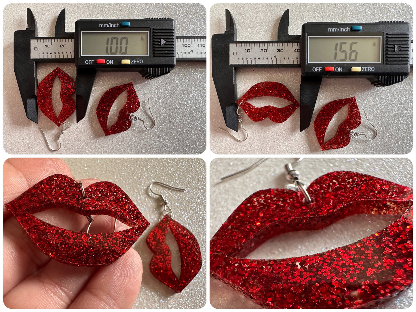 Glittery Lip Earrings: Laser Cut Acrylic Lips, Makeup, Girl, Woman, Love, Kiss, Valentines, Anniversary, Best Gifts for Her/Him/Them