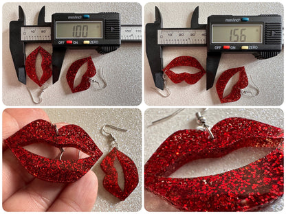 Glittery Lip Earrings: Laser Cut Acrylic Lips, Makeup, Girl, Woman, Love, Kiss, Valentines, Anniversary, Best Gifts for Her/Him/Them