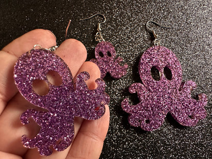 Glittery Octopus Earrings: Laser Cut Acrylic Octopuses, Cephalopods, Ocean Animals, Fish, Sea Creatures, Aquatic, Gifts for Her/Him/Them