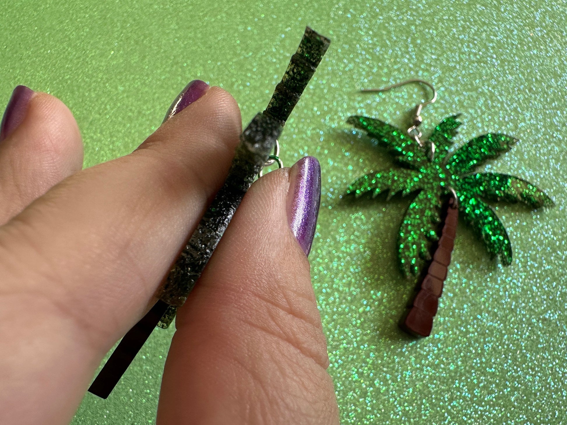 Glittery Palm Tree Earrings: Laser Cut Acrylic Palm Trees, Summer Vibes, Coconuts, Beach, Hawaii, Best Gifts for Her/Him/Them