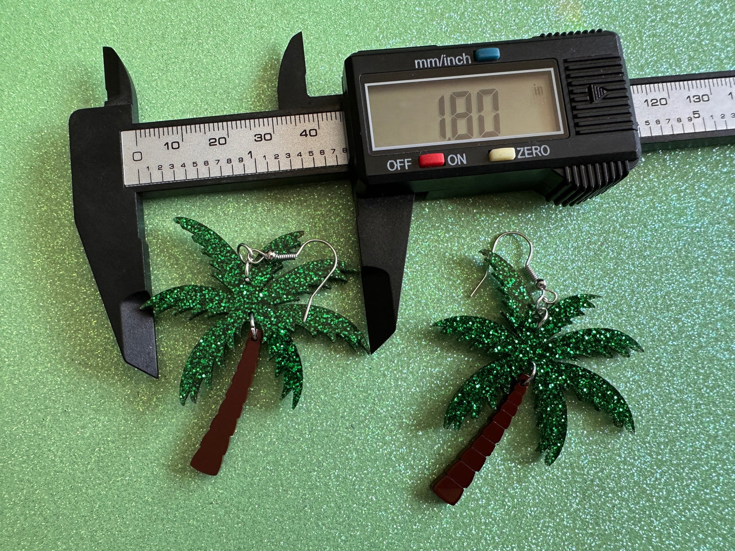 Glittery Palm Tree Earrings: Laser Cut Acrylic Palm Trees, Summer Vibes, Coconuts, Beach, Hawaii, Best Gifts for Her/Him/Them