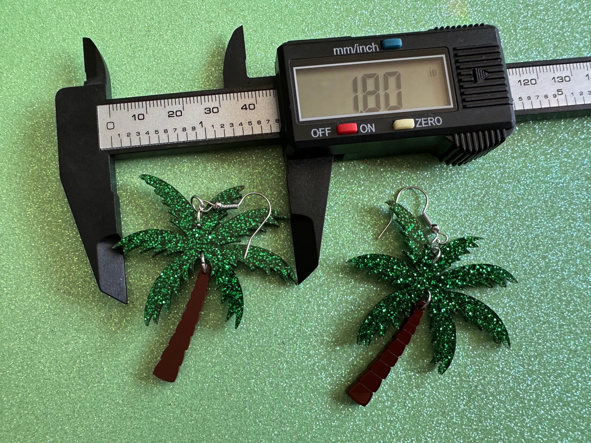 Glittery Palm Tree Earrings: Laser Cut Acrylic Palm Trees, Summer Vibes, Coconuts, Beach, Hawaii, Best Gifts for Her/Him/Them