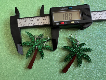 Glittery Palm Tree Earrings: Laser Cut Acrylic Palm Trees, Summer Vibes, Coconuts, Beach, Hawaii, Best Gifts for Her/Him/Them