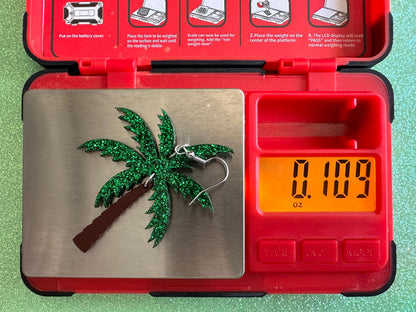 Glittery Palm Tree Earrings: Laser Cut Acrylic Palm Trees, Summer Vibes, Coconuts, Beach, Hawaii, Best Gifts for Her/Him/Them
