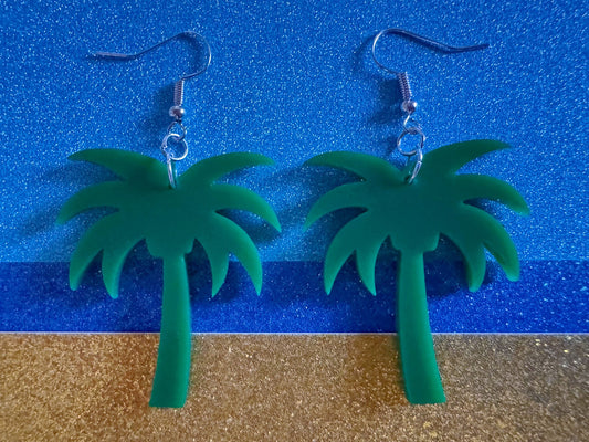 Glittery Palm Tree Earrings: Laser Cut Acrylic Palm Trees, Summer Vibes, Coconuts, Shiny, Sparkles, Beach, Hawaii, Gifts for Her/Him/Them