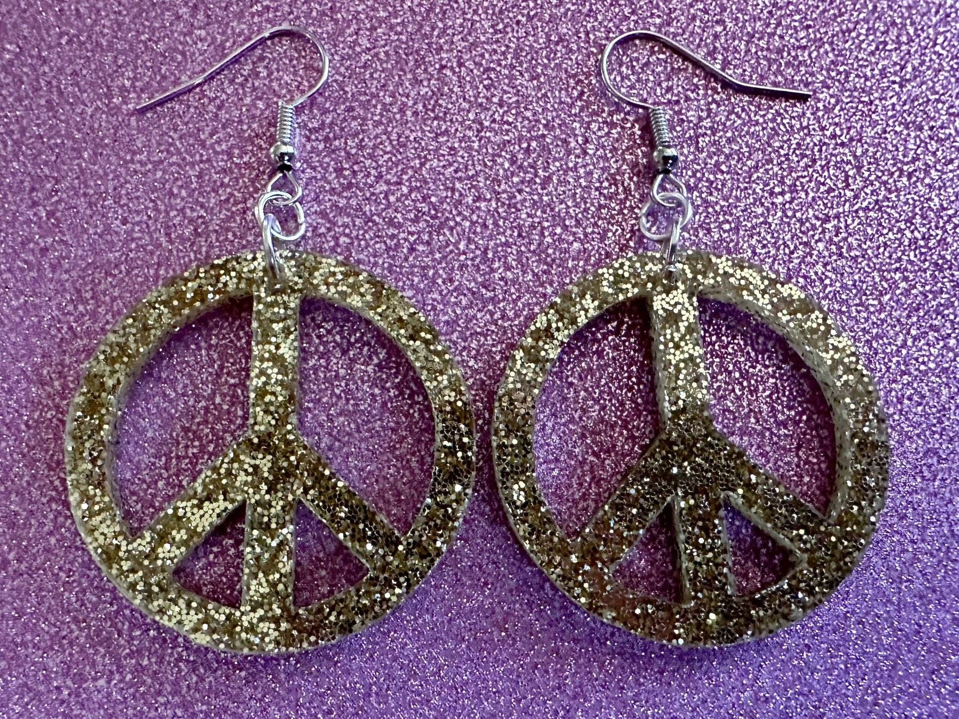Glittery Peace Sign Earrings: Laser Cut Acrylic Peace Signs, Hippie, Hipster, 80s, Happiness, Happy, Best Gifts for Her/Him/Them
