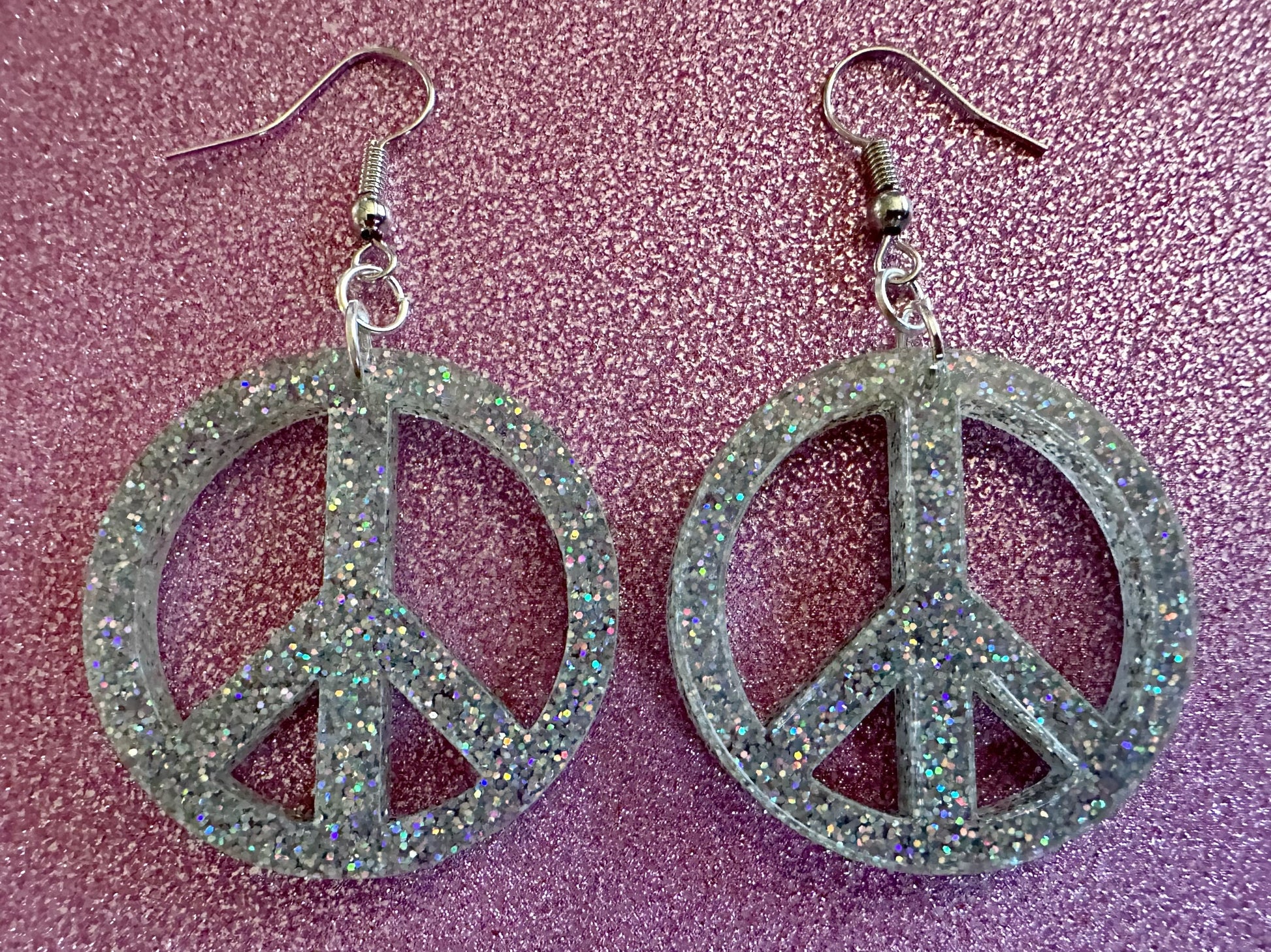 Glittery Peace Sign Earrings: Laser Cut Acrylic Peace Signs, Hippie, Hipster, 80s, Happiness, Happy, Best Gifts for Her/Him/Them