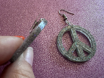 Glittery Peace Sign Earrings: Laser Cut Acrylic Peace Signs, Hippie, Hipster, 80s, Happiness, Happy, Best Gifts for Her/Him/Them