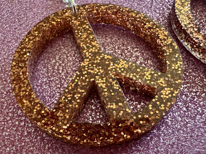 Glittery Peace Sign Earrings: Laser Cut Acrylic Peace Signs, Hippie, Hipster, 80s, Happiness, Happy, Best Gifts for Her/Him/Them