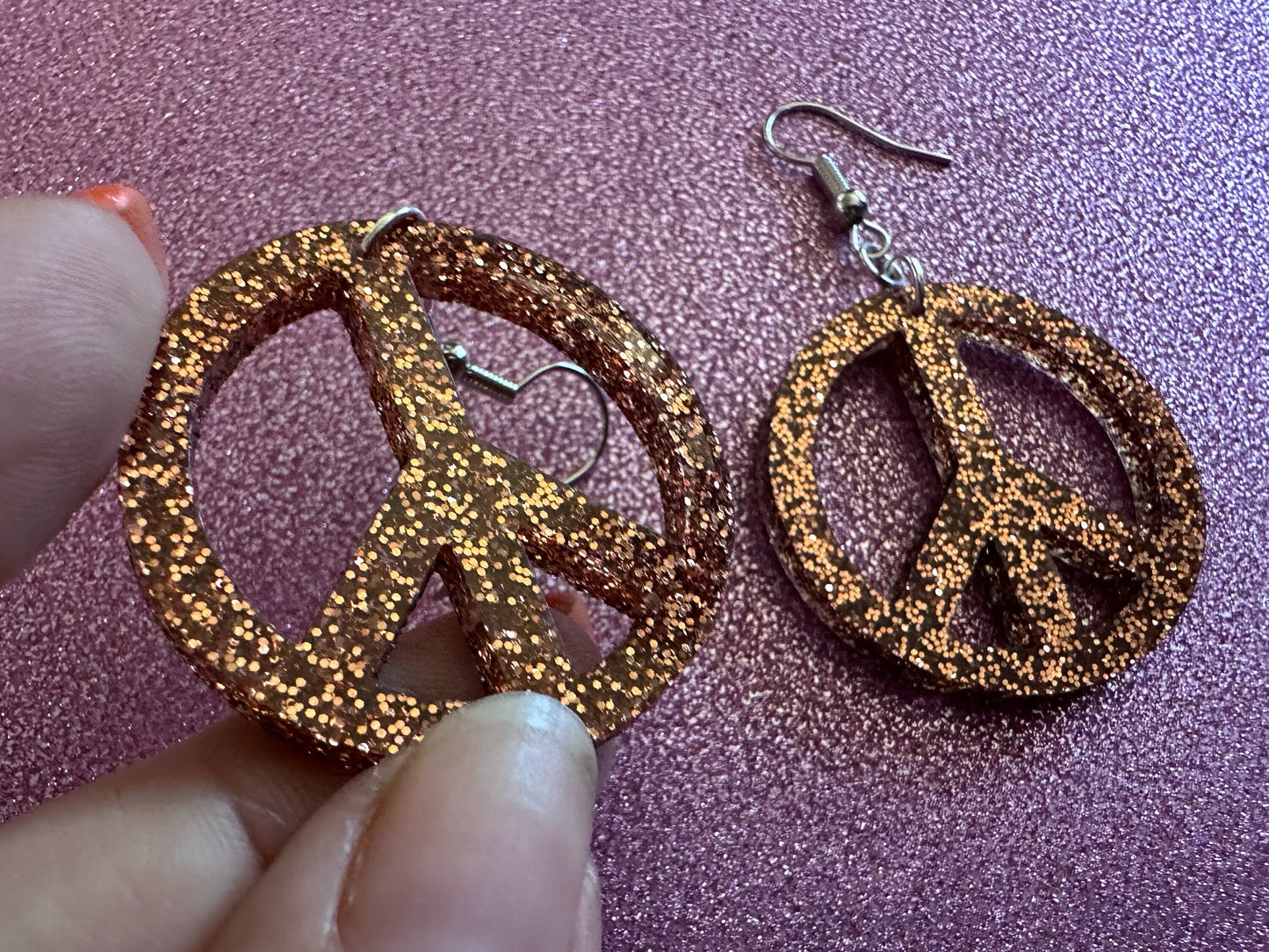 Glittery Peace Sign Earrings: Laser Cut Acrylic Peace Signs, Hippie, Hipster, 80s, Happiness, Happy, Best Gifts for Her/Him/Them