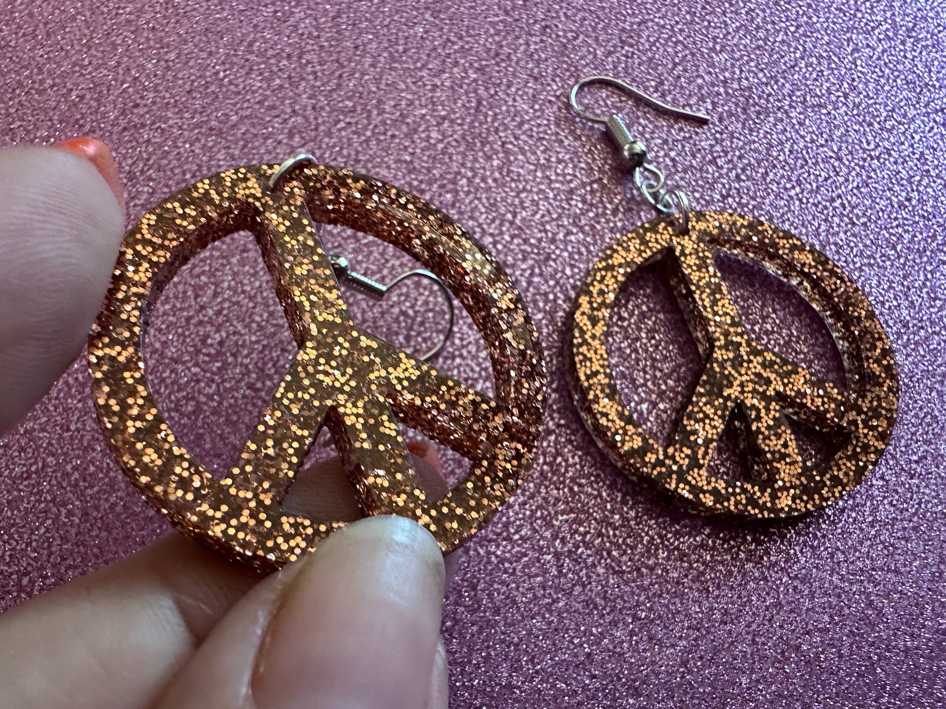 Glittery Peace Sign Earrings: Laser Cut Acrylic Peace Signs, Hippie, Hipster, 80s, Happiness, Happy, Best Gifts for Her/Him/Them