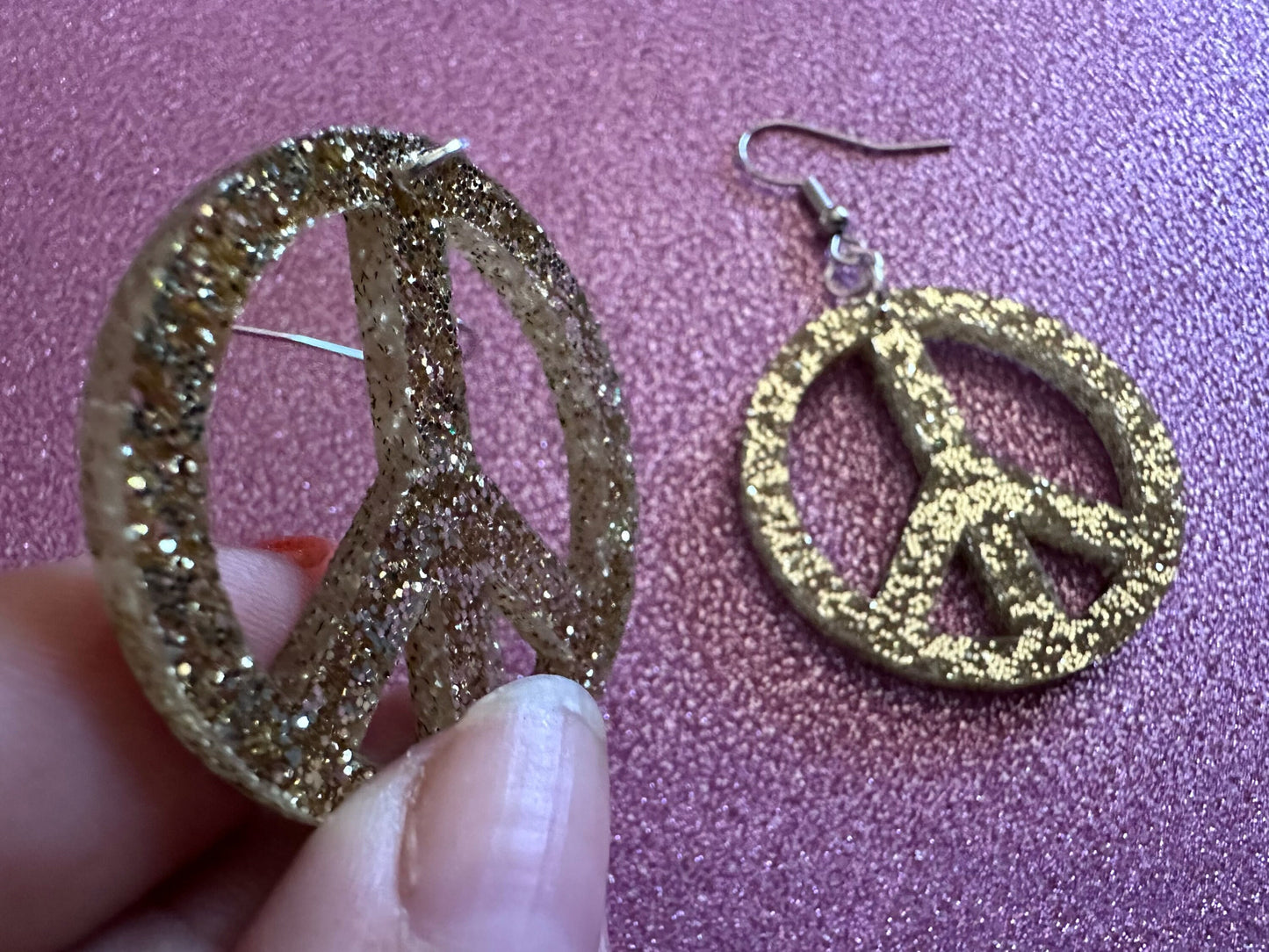 Glittery Peace Sign Earrings: Laser Cut Acrylic Peace Signs, Hippie, Hipster, 80s, Happiness, Happy, Best Gifts for Her/Him/Them