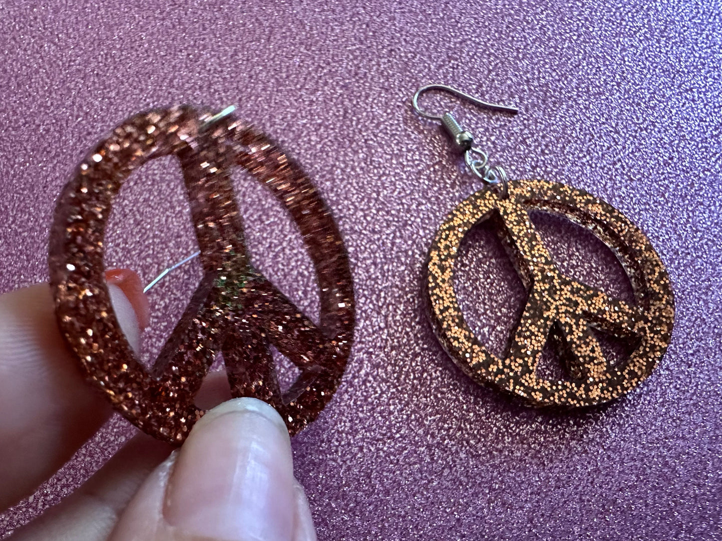 Glittery Peace Sign Earrings: Laser Cut Acrylic Peace Signs, Hippie, Hipster, 80s, Happiness, Happy, Best Gifts for Her/Him/Them
