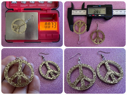 Glittery Peace Sign Earrings: Laser Cut Acrylic Peace Signs, Hippie, Hipster, 80s, Happiness, Happy, Best Gifts for Her/Him/Them