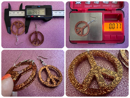 Glittery Peace Sign Earrings: Laser Cut Acrylic Peace Signs, Hippie, Hipster, 80s, Happiness, Happy, Best Gifts for Her/Him/Them