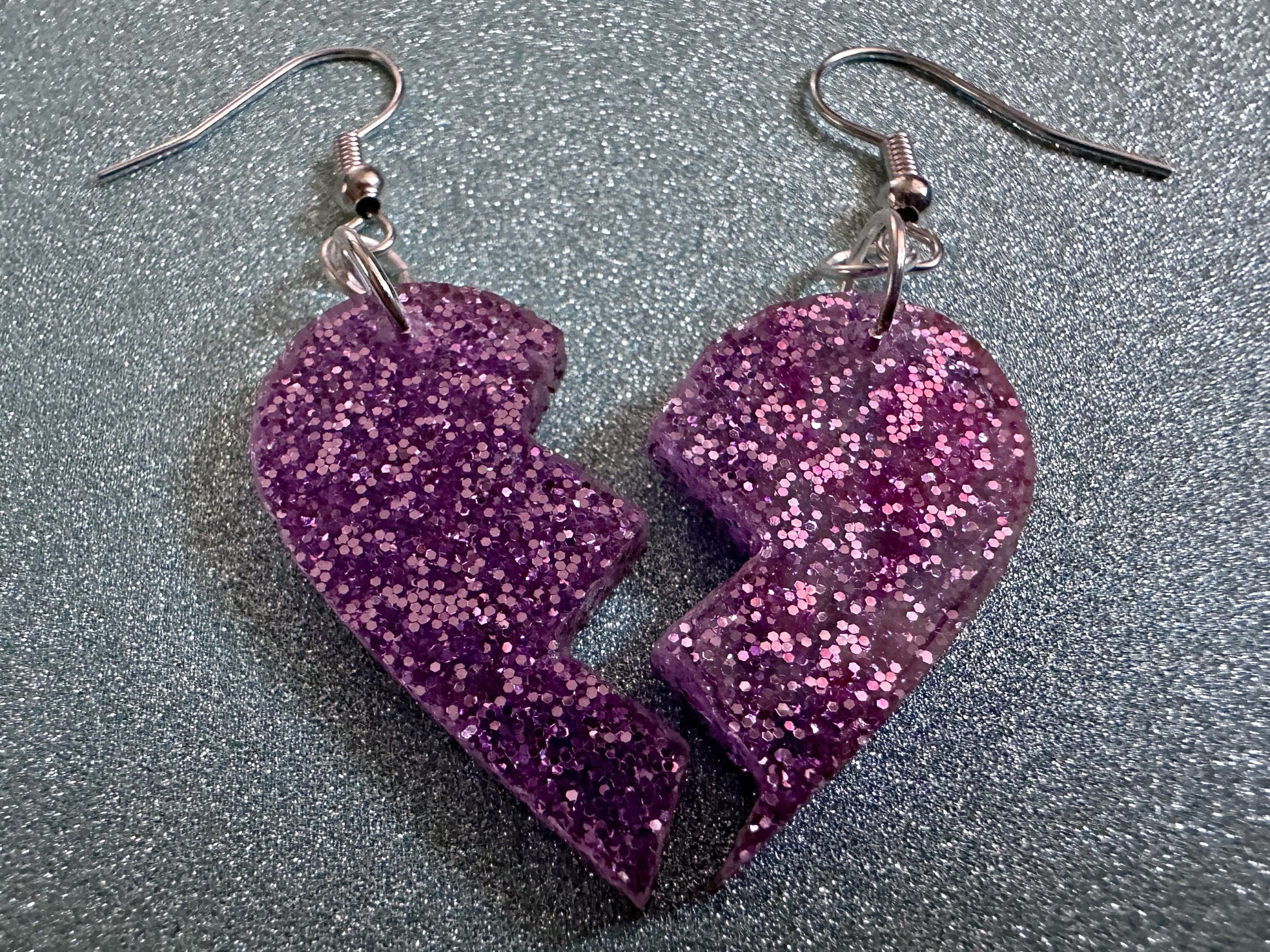 Glittery Purple Broken Heart Earrings: Fitting Heart Halves, Love, Heartbreak, Best Friends, Valentines, Best Gifts for Her/Him/Them