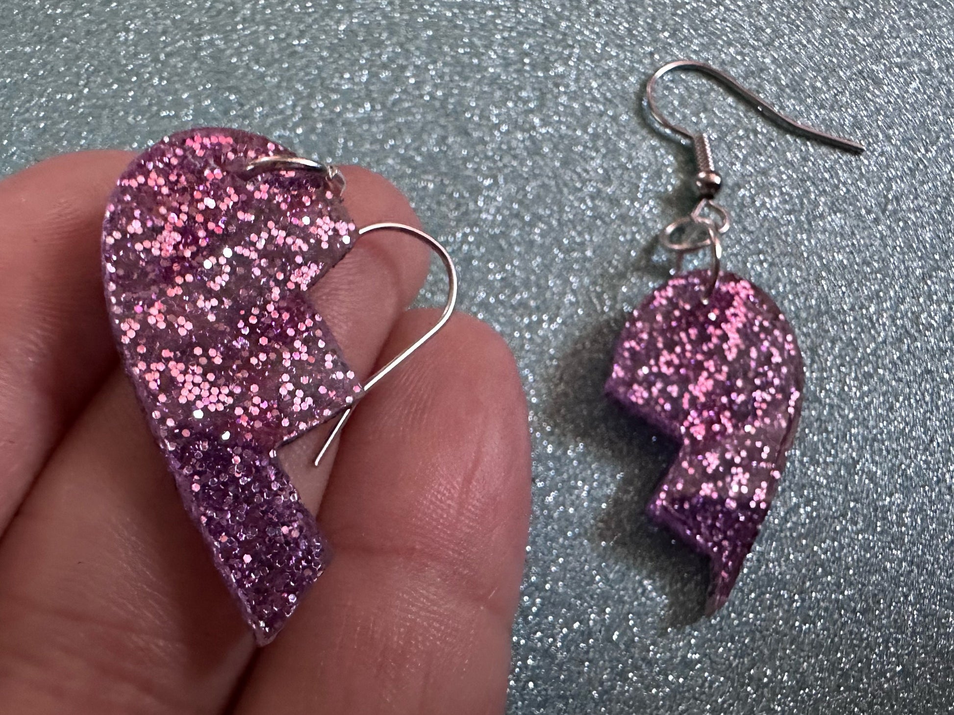 Glittery Purple Broken Heart Earrings: Fitting Heart Halves, Love, Heartbreak, Best Friends, Valentines, Best Gifts for Her/Him/Them