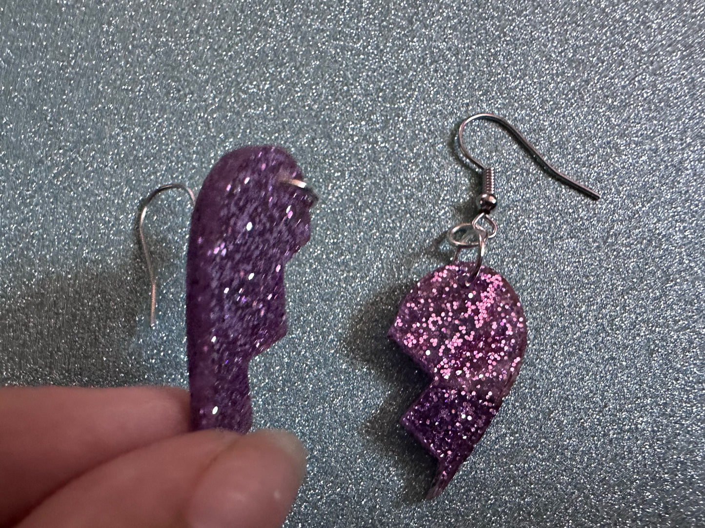 Glittery Purple Broken Heart Earrings: Fitting Heart Halves, Love, Heartbreak, Best Friends, Valentines, Best Gifts for Her/Him/Them