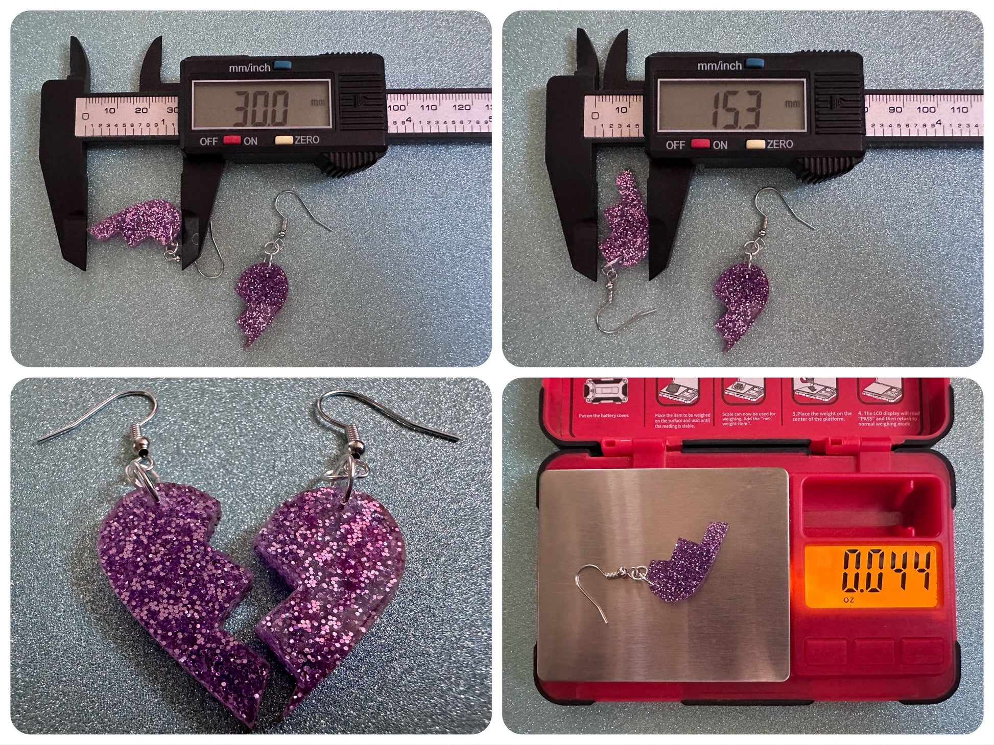 Glittery Purple Broken Heart Earrings: Fitting Heart Halves, Love, Heartbreak, Best Friends, Valentines, Best Gifts for Her/Him/Them