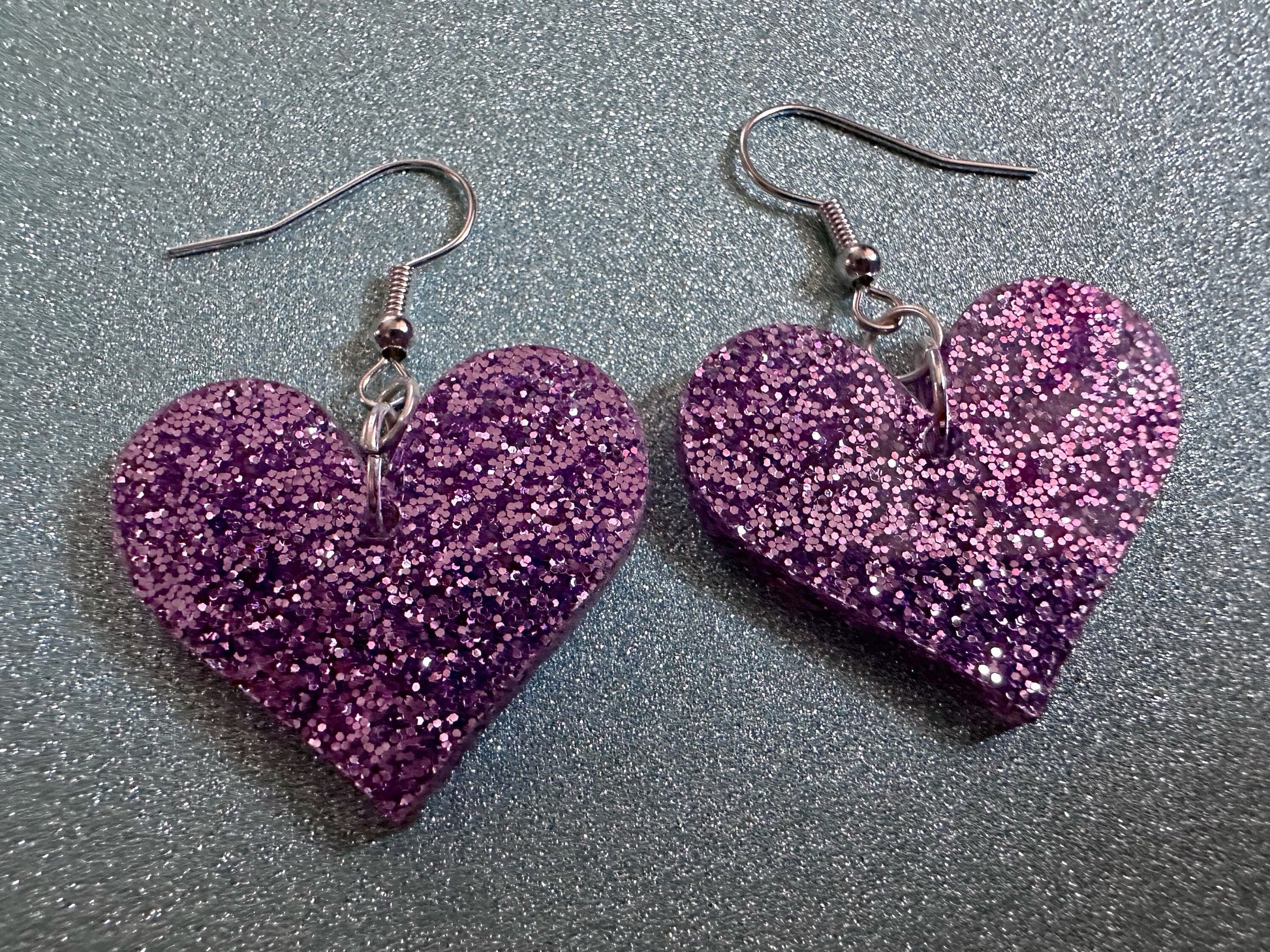 Glittery Purple Heart Earrings: Laser Cut Acrylic Hearts, Love, Valentines Day, Anniversary, Marriage, Vday, Best Gifts for Her/Him/Them