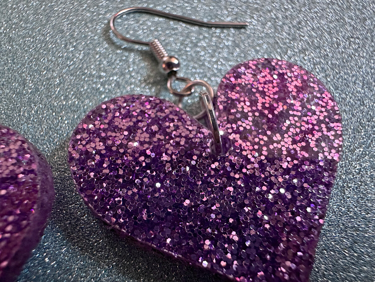 Glittery Purple Heart Earrings: Laser Cut Acrylic Hearts, Love, Valentines Day, Anniversary, Marriage, Vday, Best Gifts for Her/Him/Them