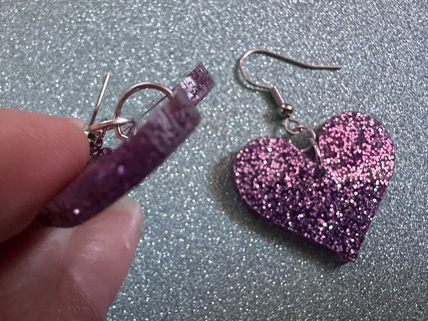 Glittery Purple Heart Earrings: Laser Cut Acrylic Hearts, Love, Valentines Day, Anniversary, Marriage, Vday, Best Gifts for Her/Him/Them