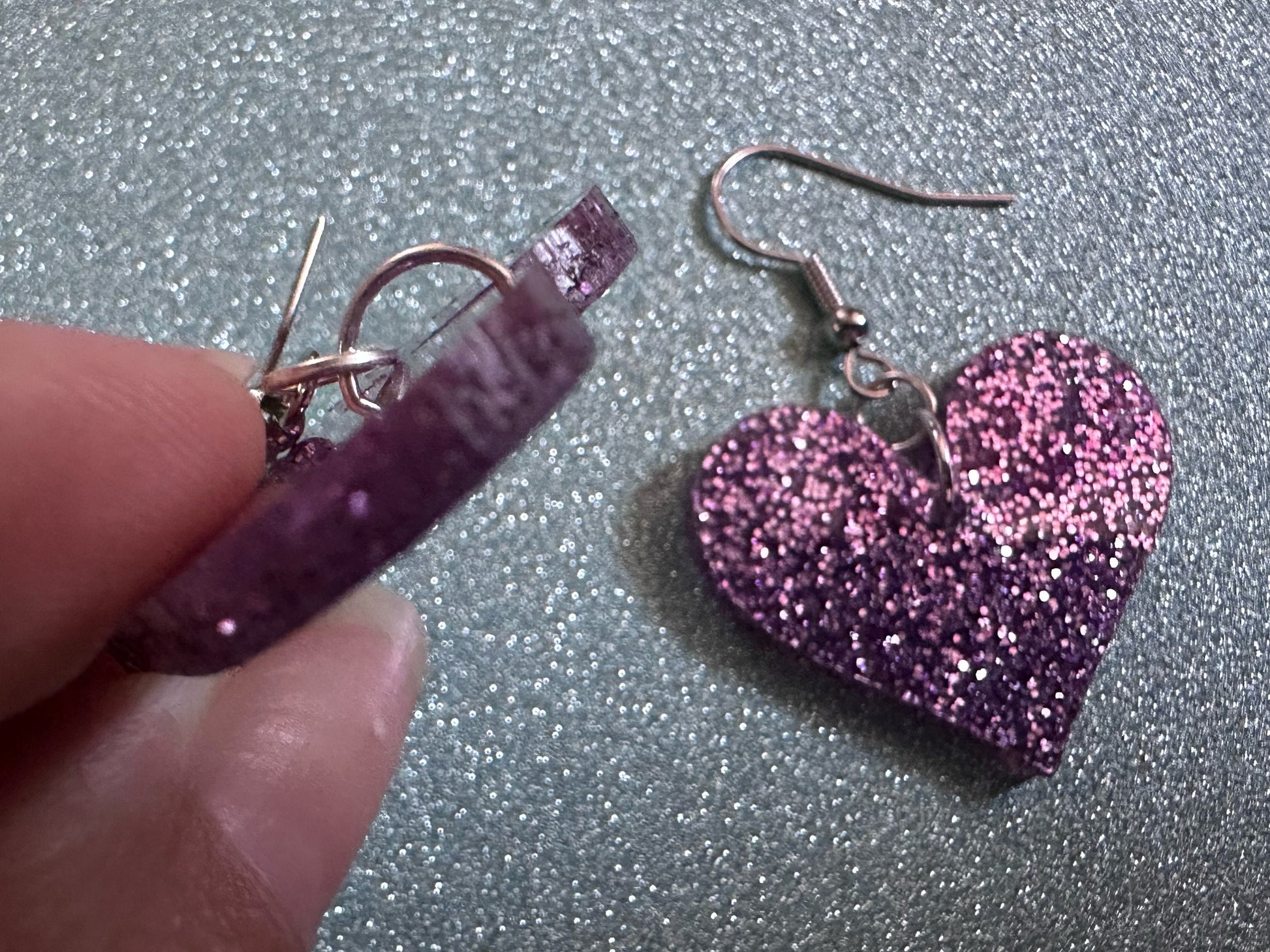 Glittery Purple Heart Earrings: Laser Cut Acrylic Hearts, Love, Valentines Day, Anniversary, Marriage, Vday, Best Gifts for Her/Him/Them