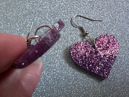 Glittery Purple Heart Earrings: Laser Cut Acrylic Hearts, Love, Valentines Day, Anniversary, Marriage, Vday, Best Gifts for Her/Him/Them