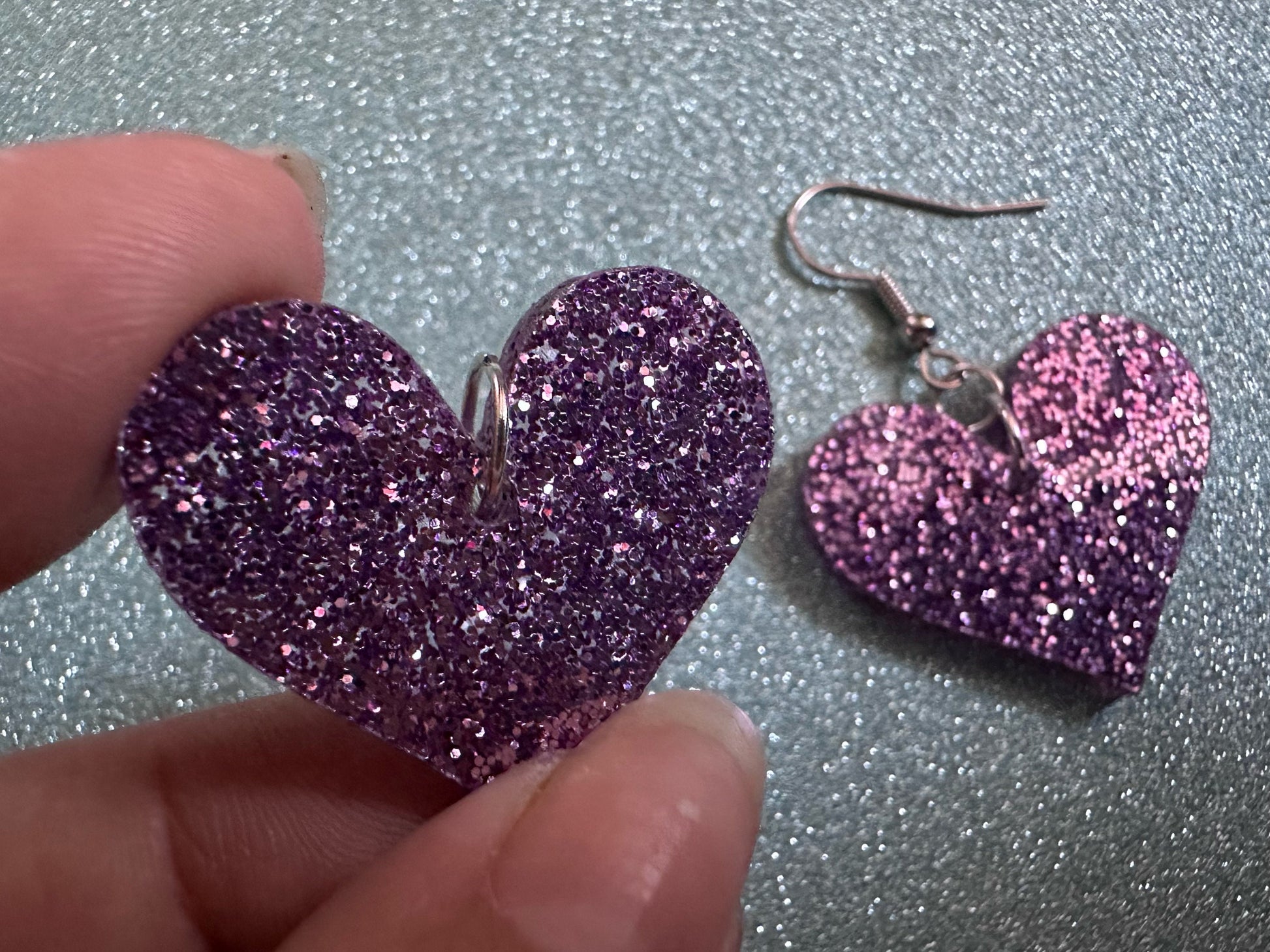 Glittery Purple Heart Earrings: Laser Cut Acrylic Hearts, Love, Valentines Day, Anniversary, Marriage, Vday, Best Gifts for Her/Him/Them