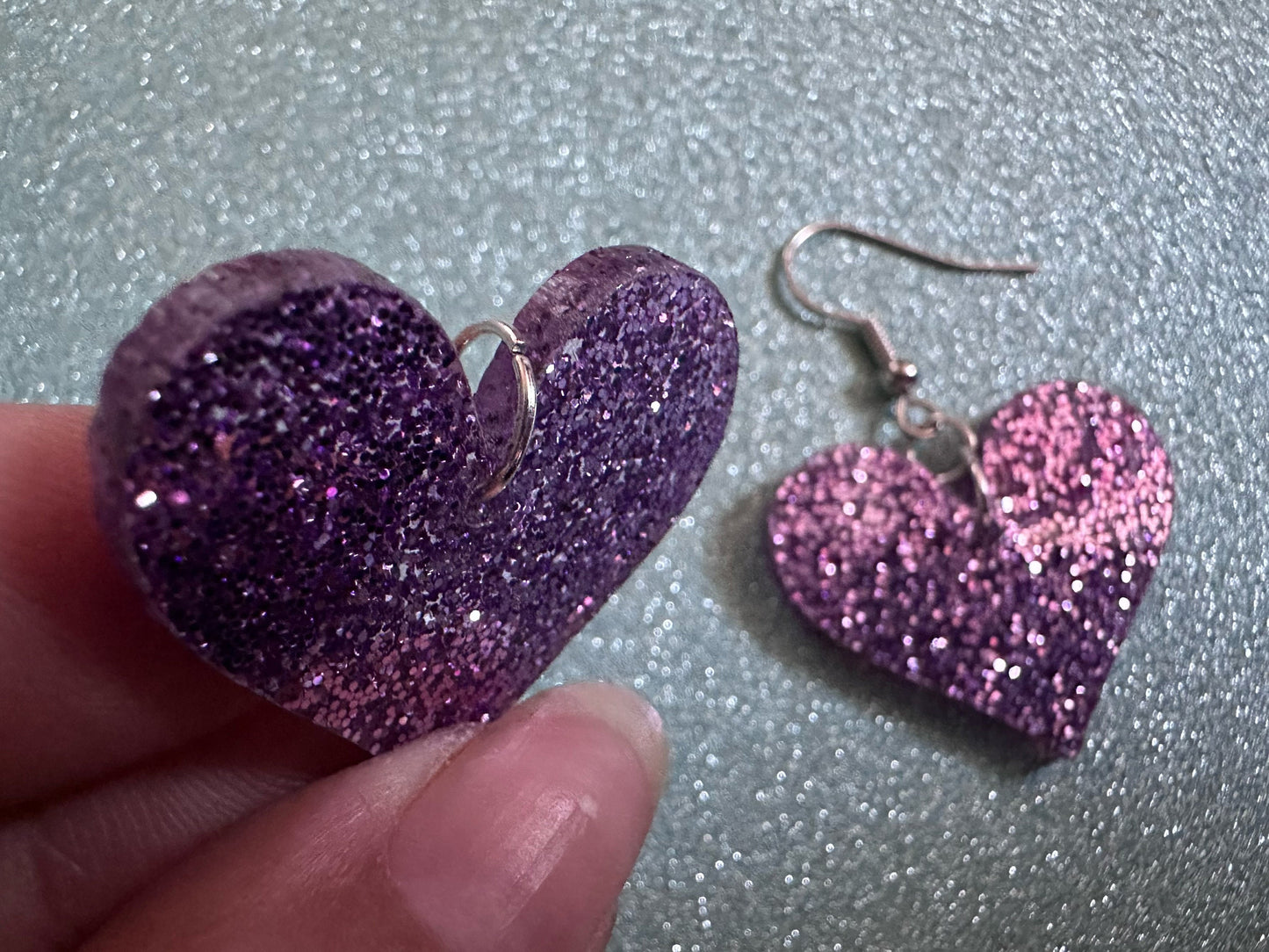 Glittery Purple Heart Earrings: Laser Cut Acrylic Hearts, Love, Valentines Day, Anniversary, Marriage, Vday, Best Gifts for Her/Him/Them