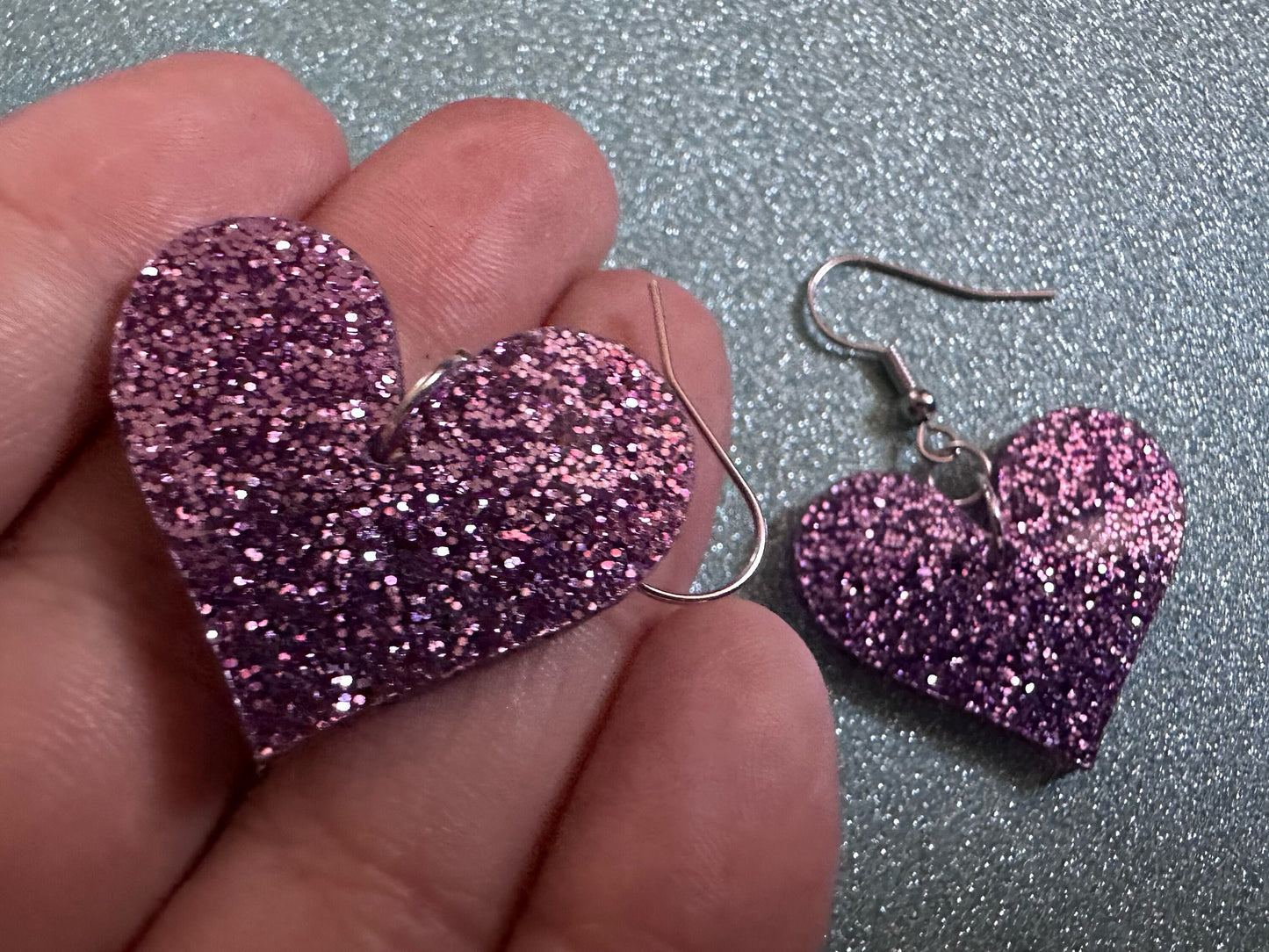 Glittery Purple Heart Earrings: Laser Cut Acrylic Hearts, Love, Valentines Day, Anniversary, Marriage, Vday, Best Gifts for Her/Him/Them