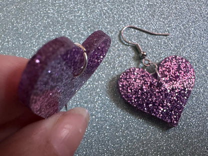 Glittery Purple Heart Earrings: Laser Cut Acrylic Hearts, Love, Valentines Day, Anniversary, Marriage, Vday, Best Gifts for Her/Him/Them