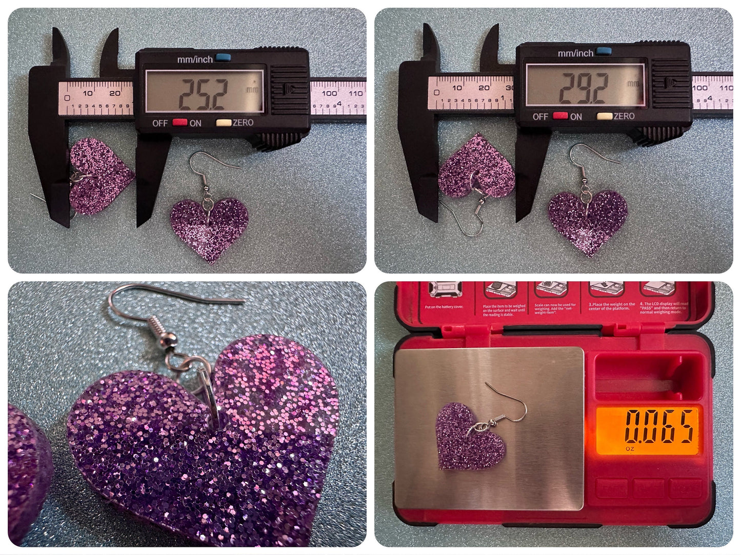 Glittery Purple Heart Earrings: Laser Cut Acrylic Hearts, Love, Valentines Day, Anniversary, Marriage, Vday, Best Gifts for Her/Him/Them