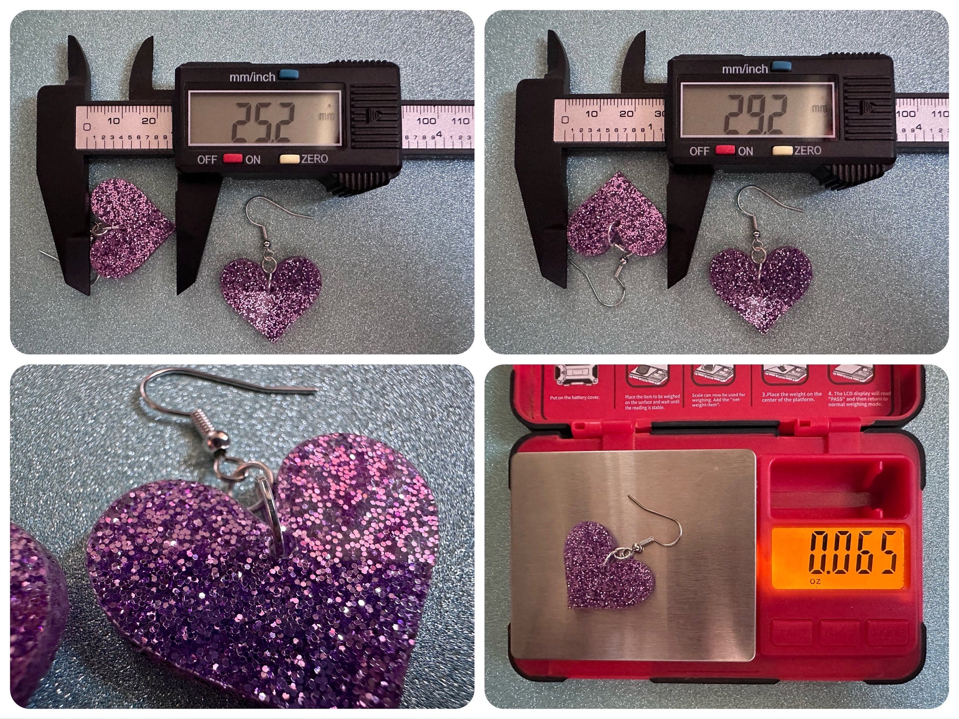 Glittery Purple Heart Earrings: Laser Cut Acrylic Hearts, Love, Valentines Day, Anniversary, Marriage, Vday, Best Gifts for Her/Him/Them