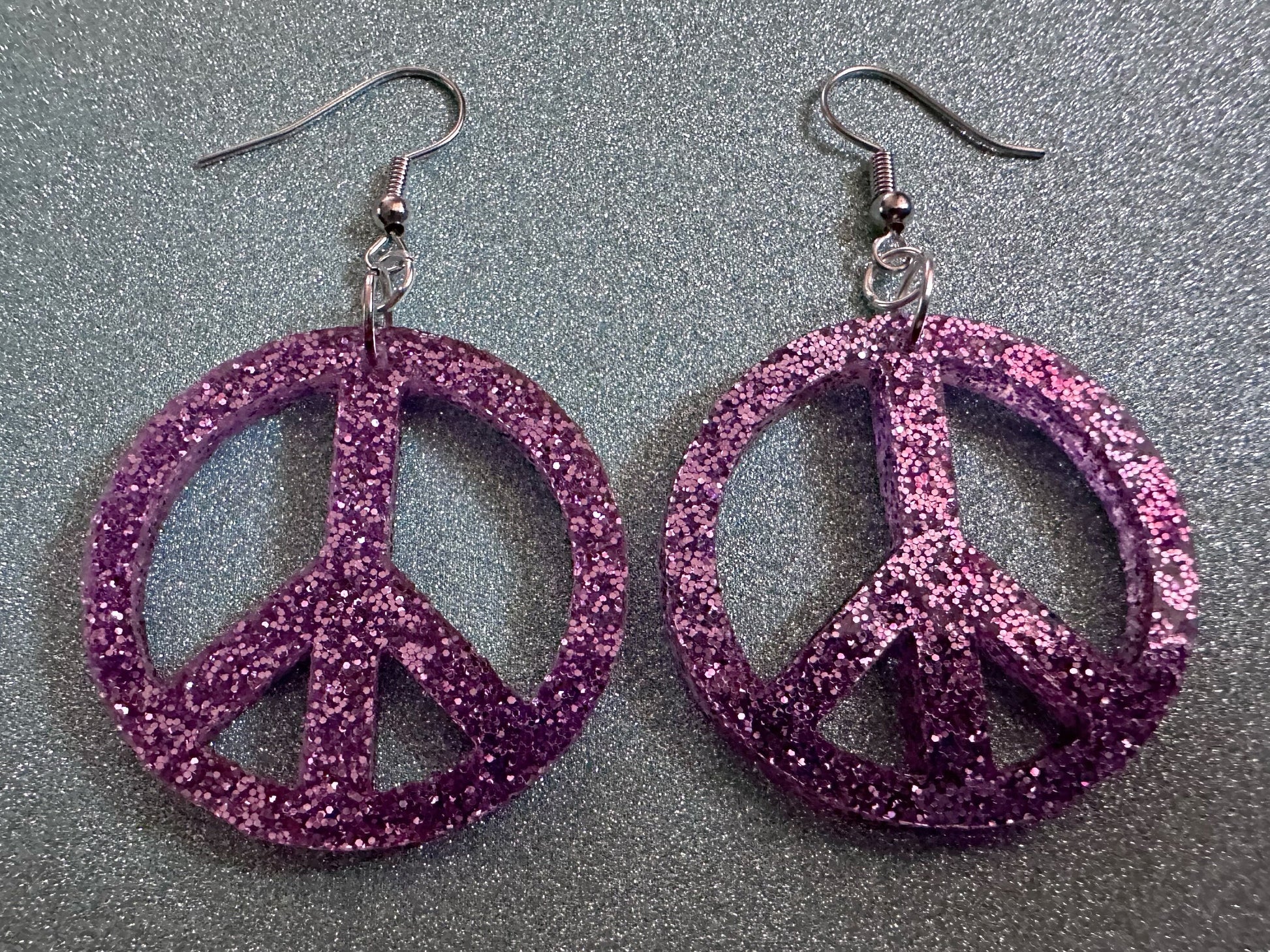 Glittery Purple Peace Sign Earrings: Laser Cut Acrylic Peace Signs, Hippie, Hipster, 80s, Happiness, Happy, Best Gifts for Her/Him/Them