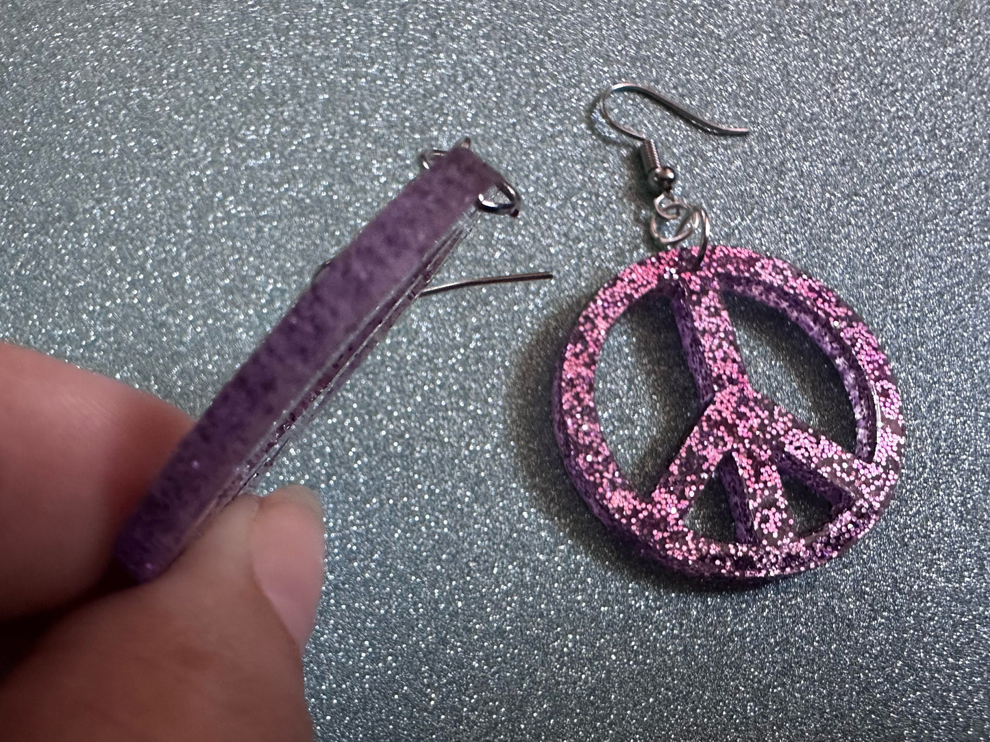 Glittery Purple Peace Sign Earrings: Laser Cut Acrylic Peace Signs, Hippie, Hipster, 80s, Happiness, Happy, Best Gifts for Her/Him/Them