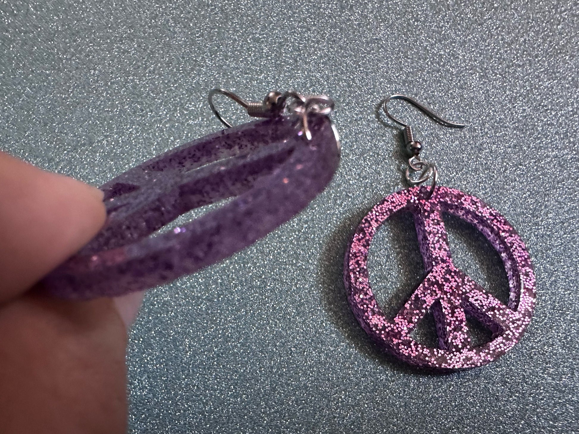 Glittery Purple Peace Sign Earrings: Laser Cut Acrylic Peace Signs, Hippie, Hipster, 80s, Happiness, Happy, Best Gifts for Her/Him/Them