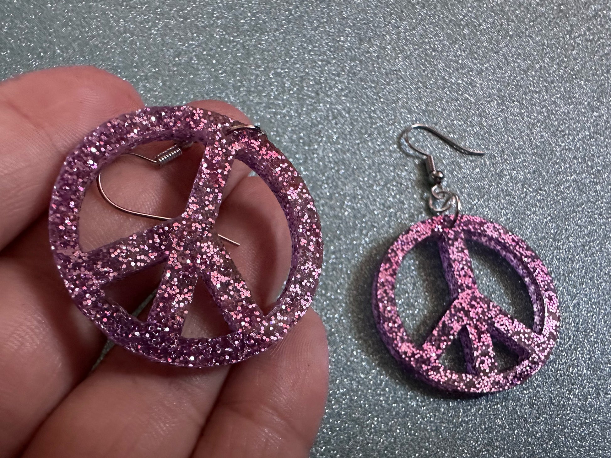 Glittery Purple Peace Sign Earrings: Laser Cut Acrylic Peace Signs, Hippie, Hipster, 80s, Happiness, Happy, Best Gifts for Her/Him/Them