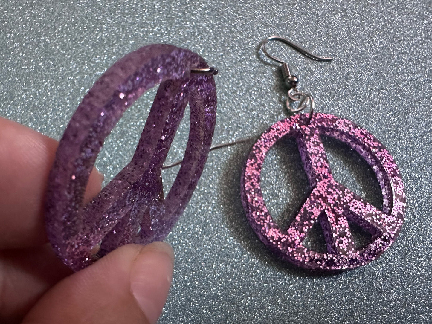Glittery Purple Peace Sign Earrings: Laser Cut Acrylic Peace Signs, Hippie, Hipster, 80s, Happiness, Happy, Best Gifts for Her/Him/Them