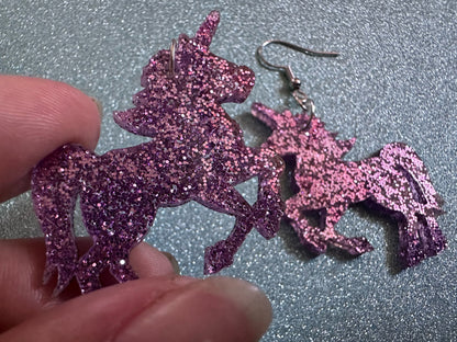 Glittery Purple Unicorn Earrings: Laser Cut Acrylic Unicorns, Animals, Magic, Magical Creature, Halloween, Best Gifts for Her/Him/Them