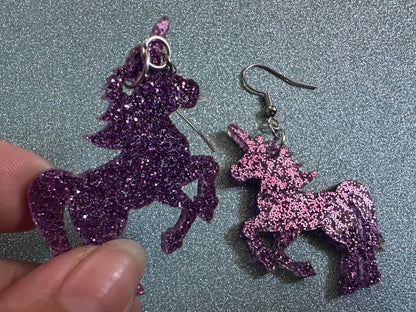 Glittery Purple Unicorn Earrings: Laser Cut Acrylic Unicorns, Animals, Magic, Magical Creature, Halloween, Best Gifts for Her/Him/Them