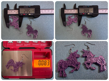 Glittery Purple Unicorn Earrings: Laser Cut Acrylic Unicorns, Animals, Magic, Magical Creature, Halloween, Best Gifts for Her/Him/Them