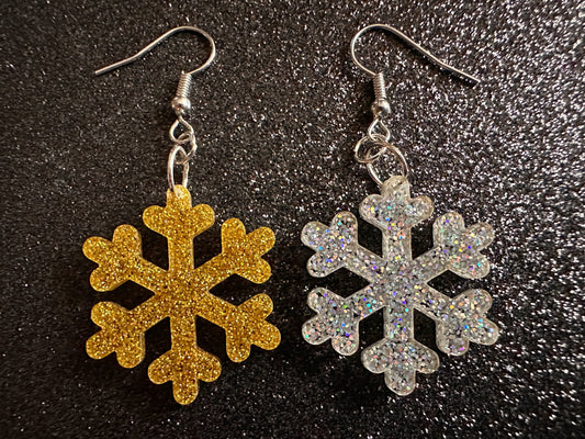 Glittery Snowflake Earrings: Laser Cut Acrylic Snowflakes, Purple Snow, Stormy Weather, Snowing, Snow Storm, Best Gifts for Her/Him/Them