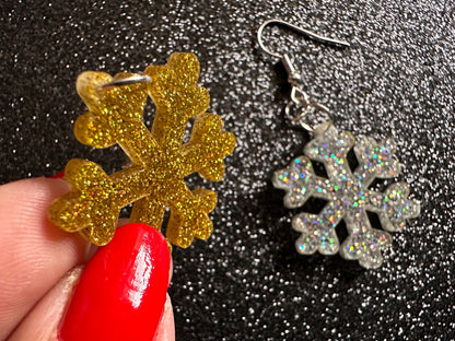 Glittery Snowflake Earrings: Laser Cut Acrylic Snowflakes, Purple Snow, Stormy Weather, Snowing, Snow Storm, Best Gifts for Her/Him/Them
